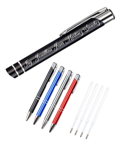 4 Plumas Bolígrafos Grabado Láser Personalizada Más Repuesto