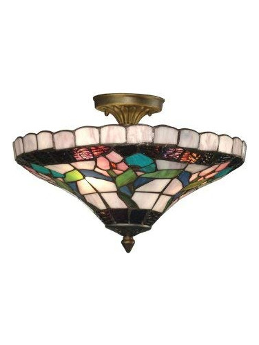 7096 3ltf Hollyhock Flush Mount Luz Acabado Laton Art Glass