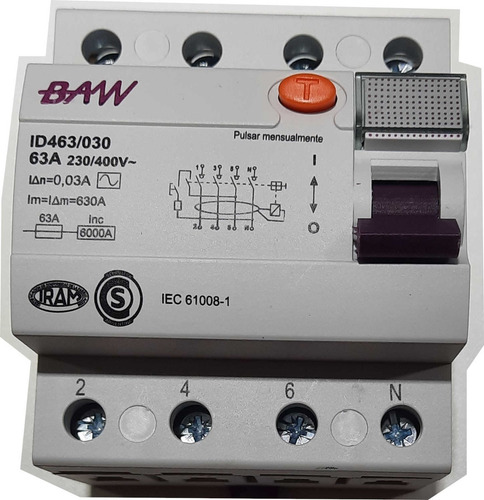 Imagen 1 de 1 de Interruptor Diferencial 4p In=63a, In=30ma Ac Inc=6000a