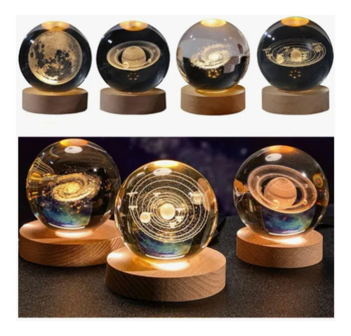 Esfera 3d Lampara De Cristal Led Luz De Noche Regalo Adorno Cristal Saturno