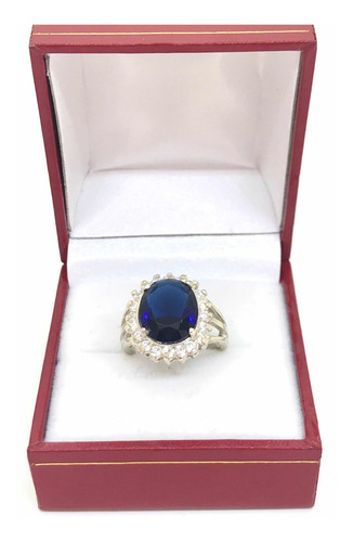 Imagen 2 de 9 de Anillo De Plata 925 Con Piedras Zafiro Azul Y Piedras Cubic