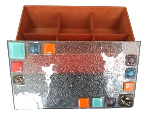 Caja De Te De Madera Con Tapa En Vitrofusion 15x25 Cm
