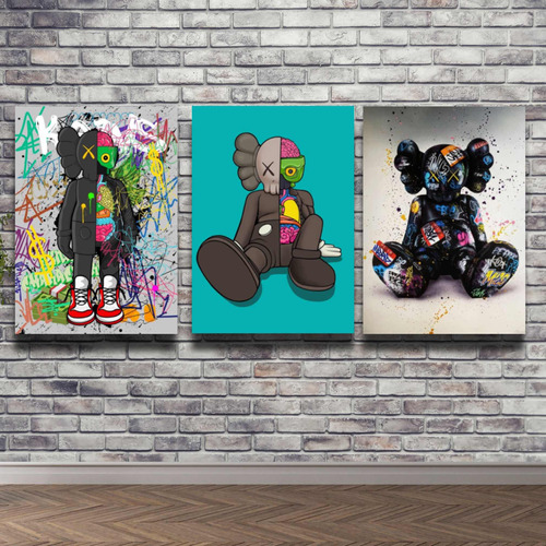 Kit 3 Cuadros Decorativos Kaws Canvas 40x28