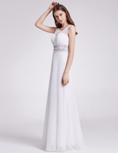 Vestido Novia Fiesta Gasa Encaje Blanco Importado