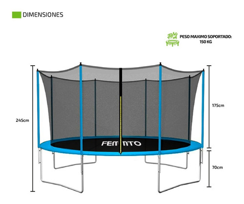 Imagen 5 de 10 de Cama Elastica 3.65 Metros Trampolin Red Protectora Chicos