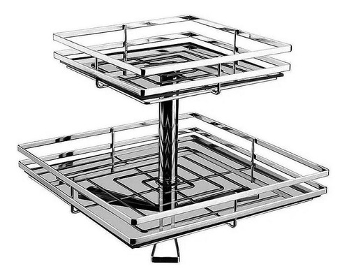 Fruteira De Mesa Dupla Quadrada Com Vidro Giratoria Cromado