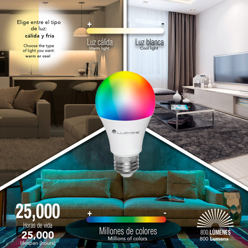 Foco Inteligente Wifi Multicolor Luz Blanca Fría Y Cálida