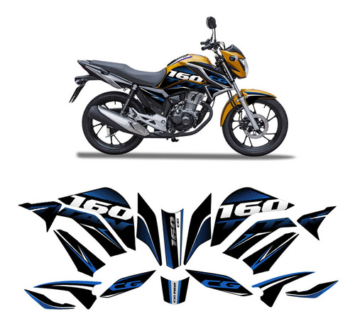 Kit Adesivo Carenagem Moto Honda Cg Titan 160 Ano 2022/... Cor Azul