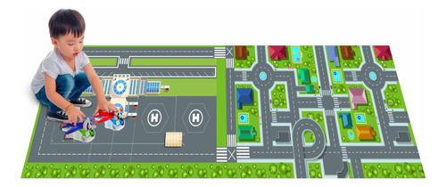 Tapete Lona Brinquedo Para Criança Aeroporto Pista De Avião