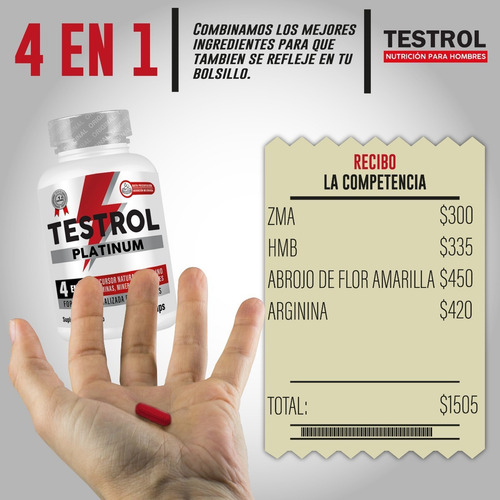 Imagen 4 de 5 de Testrol Platinum 4 En 1 Potenciador Natural Masculino 90caps
