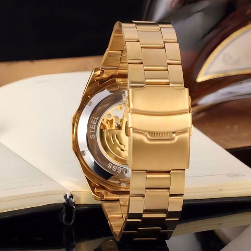 Relogio Masculino Dourado Forsining Luxo Inox Automatico