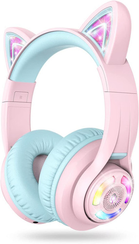 Auriculares Bluetooth Para Niños Con Luces Led Rgb - Rosa