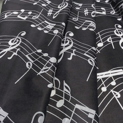 Tnt Estampado Notas Musicais Branco Fundo Preto 1,00m X 1,40