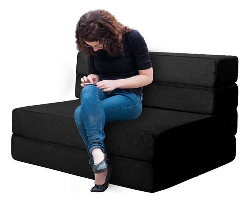 Imagen 2 de 10 de Sofá Cama Matrimonial Plegable, Colchoneta Con Soporte Firmé Color Negro