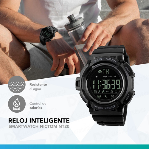 Reloj Tactico Militar Bluetooth Nt20 Sumergible Nictom Color de la malla Negro