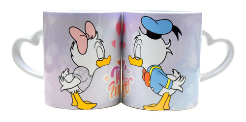 Par Taza De Ceramica, Asa De Corazón, Pato Donald Y Daisy