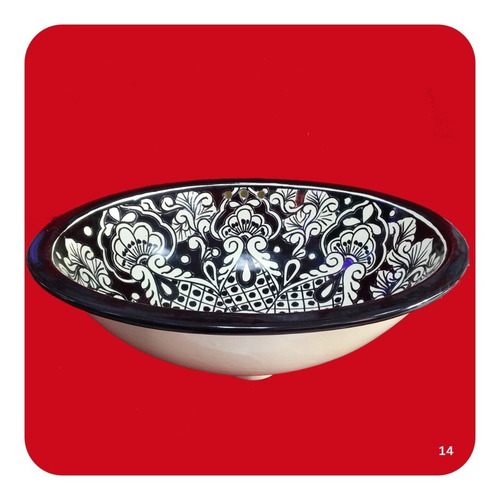 Imagen 3 de 3 de Lavabo Grande Negro Cerámica Tipo Talavera 44x36x17 Cm M14