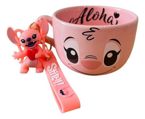 Taza Tazón Angela/stitch + Llavero 3d Goma Lilo Y Stitch 