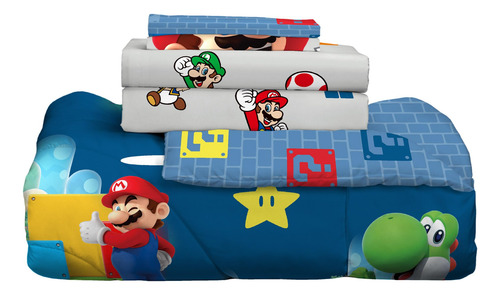 Set De Cama Super Mario Bros 7 Piezas Tamaño Queen