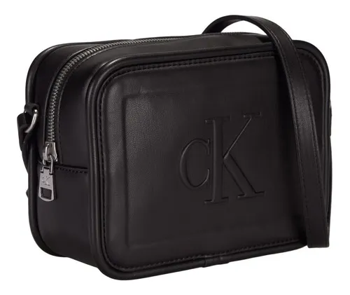 Bolsa Calvin Klein com zíper para mulheres, cor da alça de ombro, cor preta,  acabamento em hardware, metal, design de tecido liso