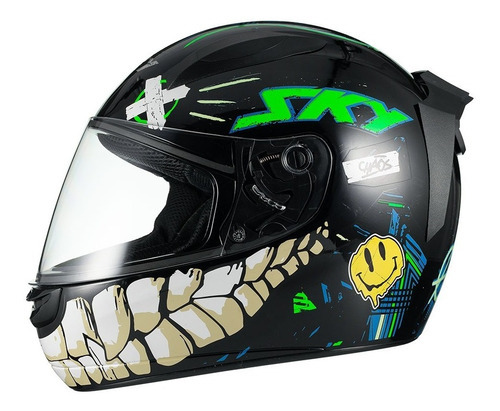 Capacete Moto Grafitado Desenho Masculino Feminino Chaos Cor Verde-Preto Tamanho do capacete 62