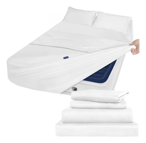 Sabanas Dobles Color Blanco Para Colchon Inflable 4 Piezas