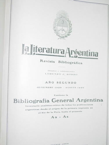 Libro Tomo Revista La Literatura Argentina Lorenzo Rosso