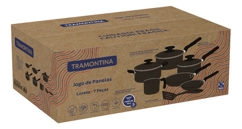 Jogo De Panelas Tramontina Loreto 7 Peças Grafite + Cor Preto