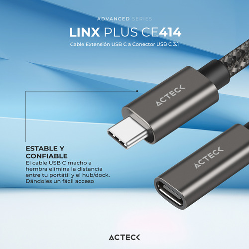 Cable Extension Usb C A Usb C E414 Acteck Carga Ultra Rapida