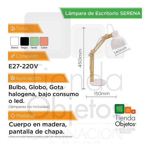 Imagen 3 de 10 de Lámpara Deco Velador Escritorio Moderna Nordica E27 Serena