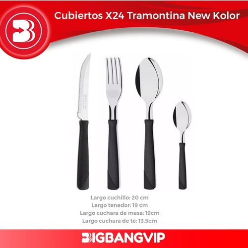Imagen 2 de 6 de Cubiertos X24 Tramontina New Kolor Acero Mango Plastico