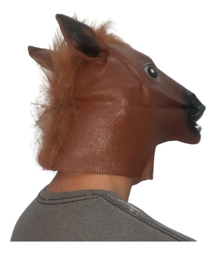 Máscara Cabeça Cavalo Marrom Látex Divertida Fantasia Festa