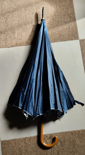 Paraguas Largo Grande Xl Reforz Mango Simil Madera Ergonomic Azul Liso