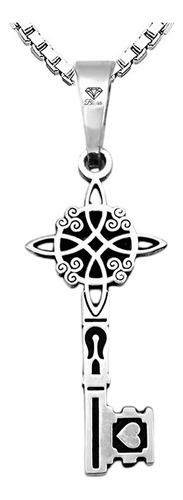 Dije Llave Nudo De Brujas Con Cadena Curado Plata 925 Color Plateado