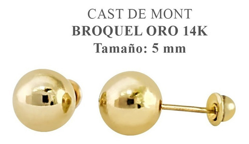 Broquel Dormilona 5mm Bola Aretes Para Bebe Oro Amarillo14k 