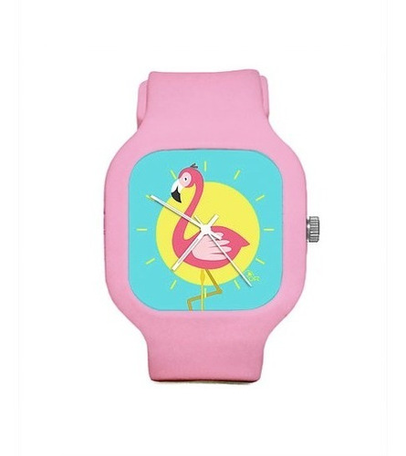 Relogio Flamingo Rosa Troca Pulseira Silicone Personalizavel