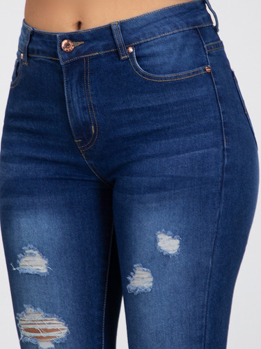 Jeans Azul Roto Push Up Tiro Alto Diseño En Bolsas 2309-2