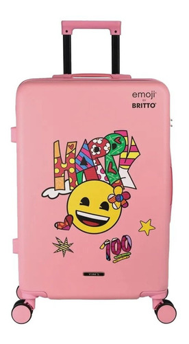 Mala Abs Rosa Emoji By Brito C/ Roda 40cm X 65cm X 24cm Yin Emoji by britto