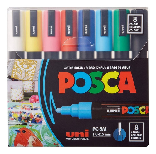 Plumón Posca Original Japón C/ 8 Marcadores Pc-5m Rotulador