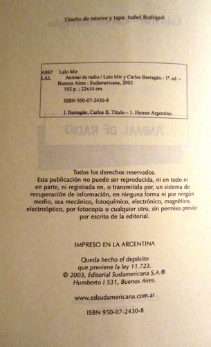 Animal De Radio - Lalo Mir / Carlos Barragán - Sudamericana