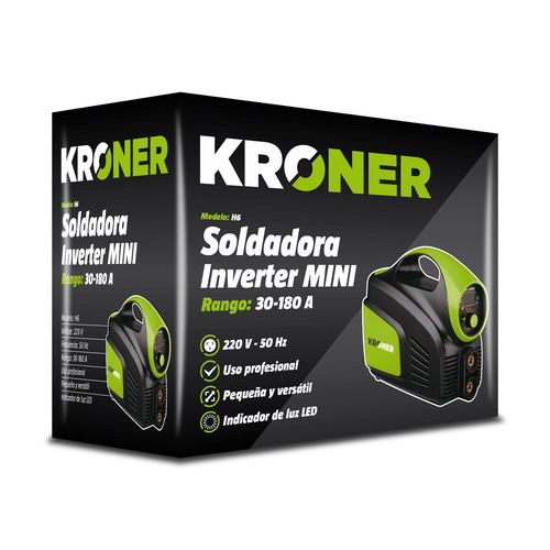 Imagen 5 de 5 de Soldadora Inverter Kroner 180 Amp Calidad Profesional Premium Tecnología Igbt 220 Volts Verde 50 Hz