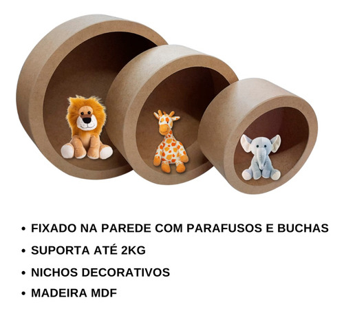 Nichos Redondo Mdf Para Quarto De Bebê E Decoração Kit Com 3