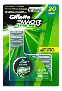 Gillette Mach3 Sensitive, Cartuchos Para Afeitar, 20 Piezas