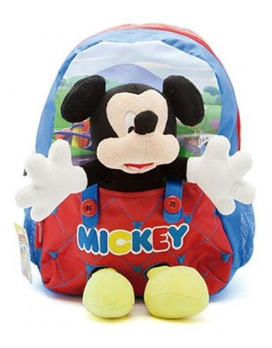 Mochila Espalda Escolar Mickey Mouse Con Peluche 13 PuLG