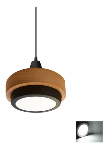 Colgante Led Negro Madera 12w Nordico Escandinavo Puraluz Estructura Negro/frío
