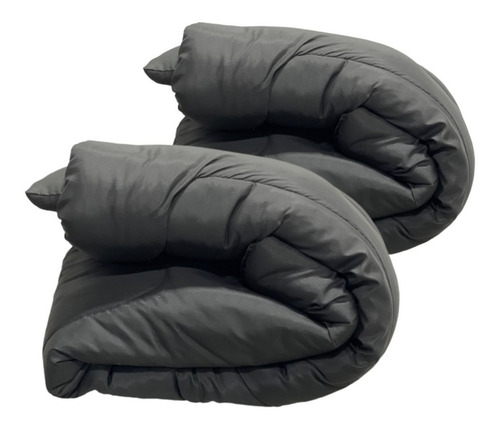 Pack X 2 Acolchados De 1 Plaza Reversibles Lisos Invierno Color Gris/negro Diseño De La Tela Liso Reversible