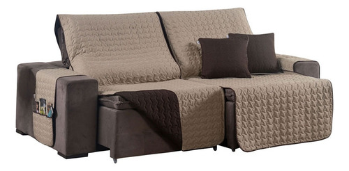 Capa Protetor Sofa Retratil 1,80m 02 Mód Dupla Face 400 Fios Cor Tabaco/caqui Liso