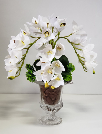 Arranjo 4 Orquídeas Artificiais Vaso Cerâmica Cristal Eva | Frete grátis