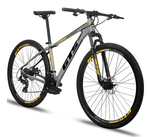 Bicicleta Aro 29 Gts Feel Aluminio 24 Marchas Freio A Disco Cor Cinza/preto/amarelo Tamanho Do Quadro 17