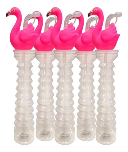 15 Vasos Yarda Flamingo Con Led Luminoso Fiesta Cumpleaños Trasnparente